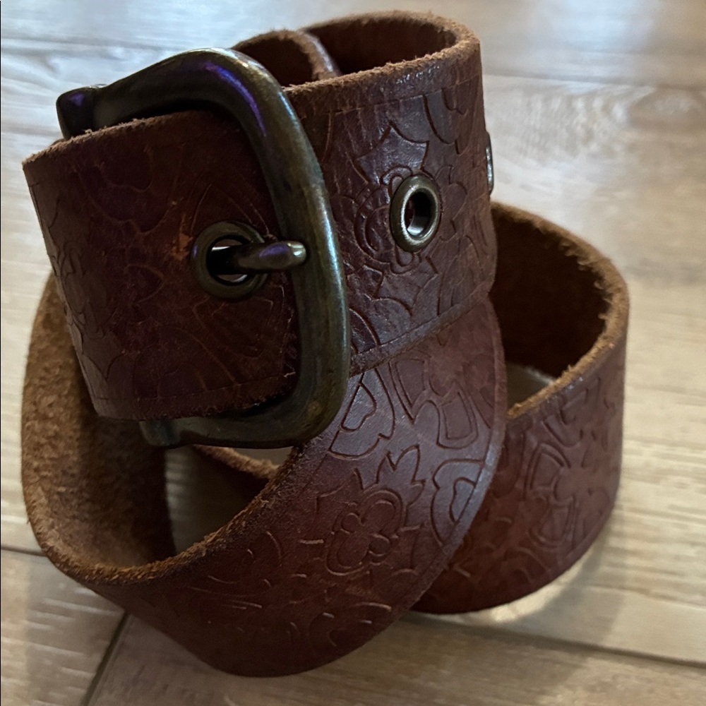 Stamp 10 Genuine Leather Dark Brown Geometric Tooled Women’s Belt  Size M